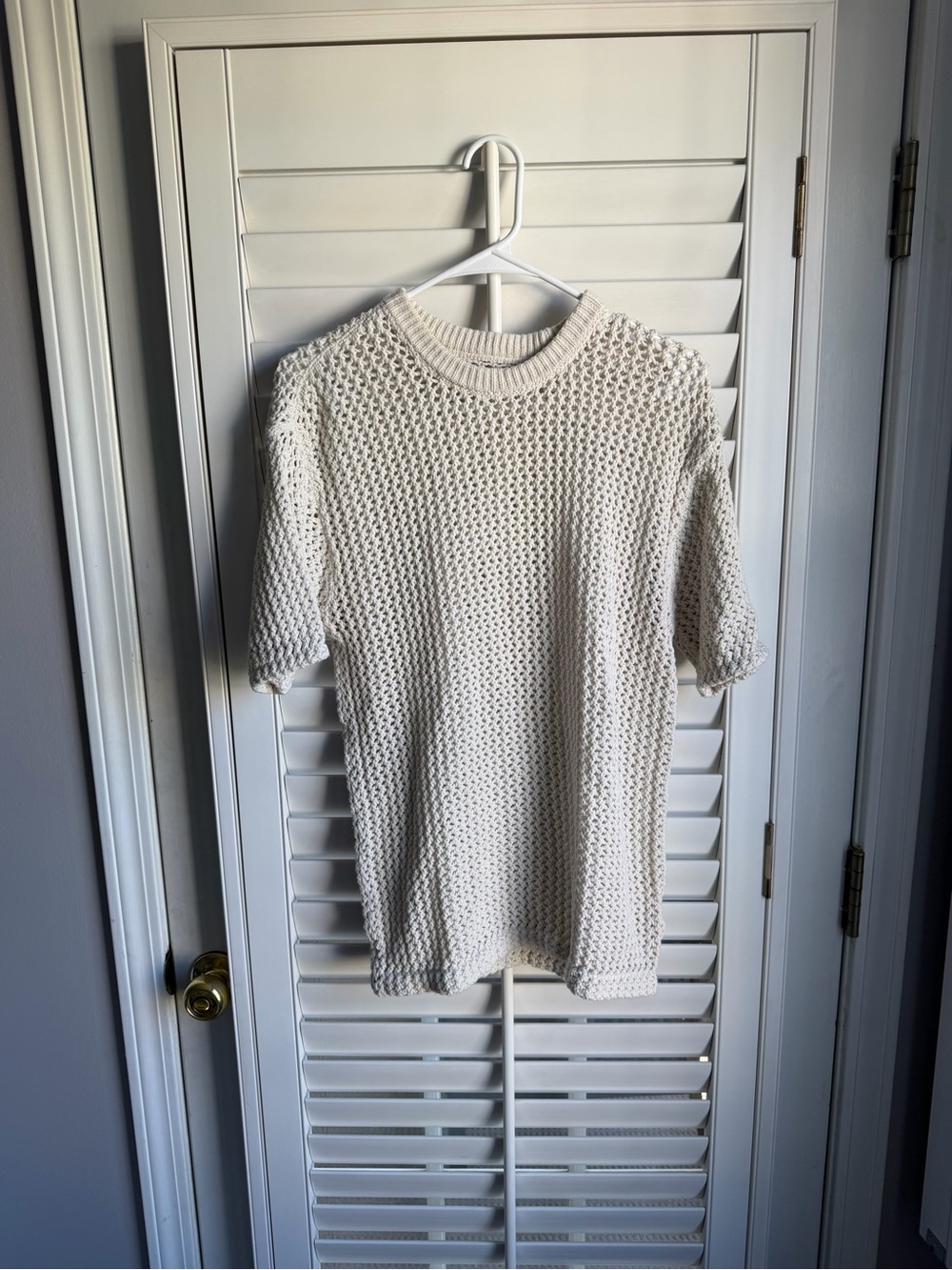 TNA Cream Crochet Short-Sleeve Crewneck Top XS